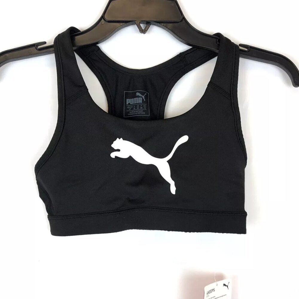 Puma Women’s 4 Keeps Black Mid Impact Comfort Sports Bra Size Small